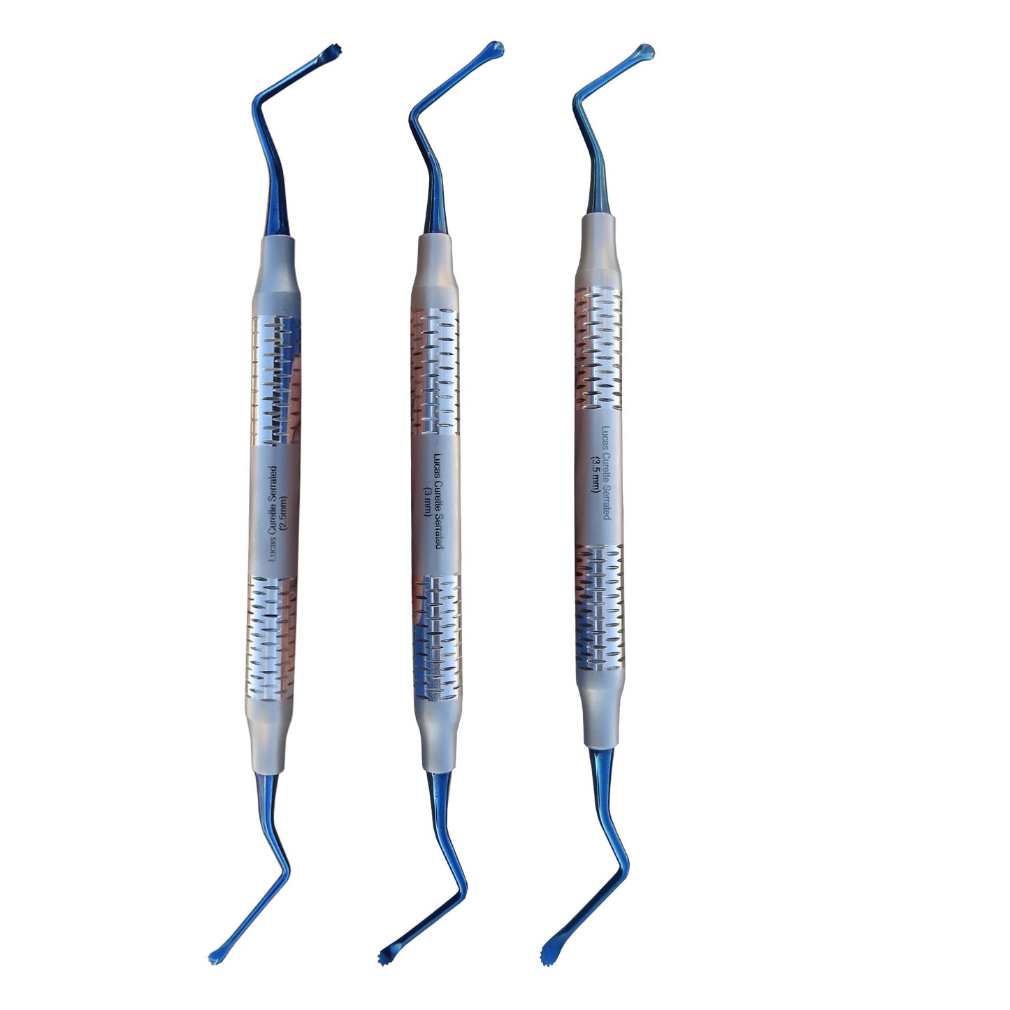 3x Lucas Curette Serrated 2.5mm,3mm,3.5mm With Blue Ends